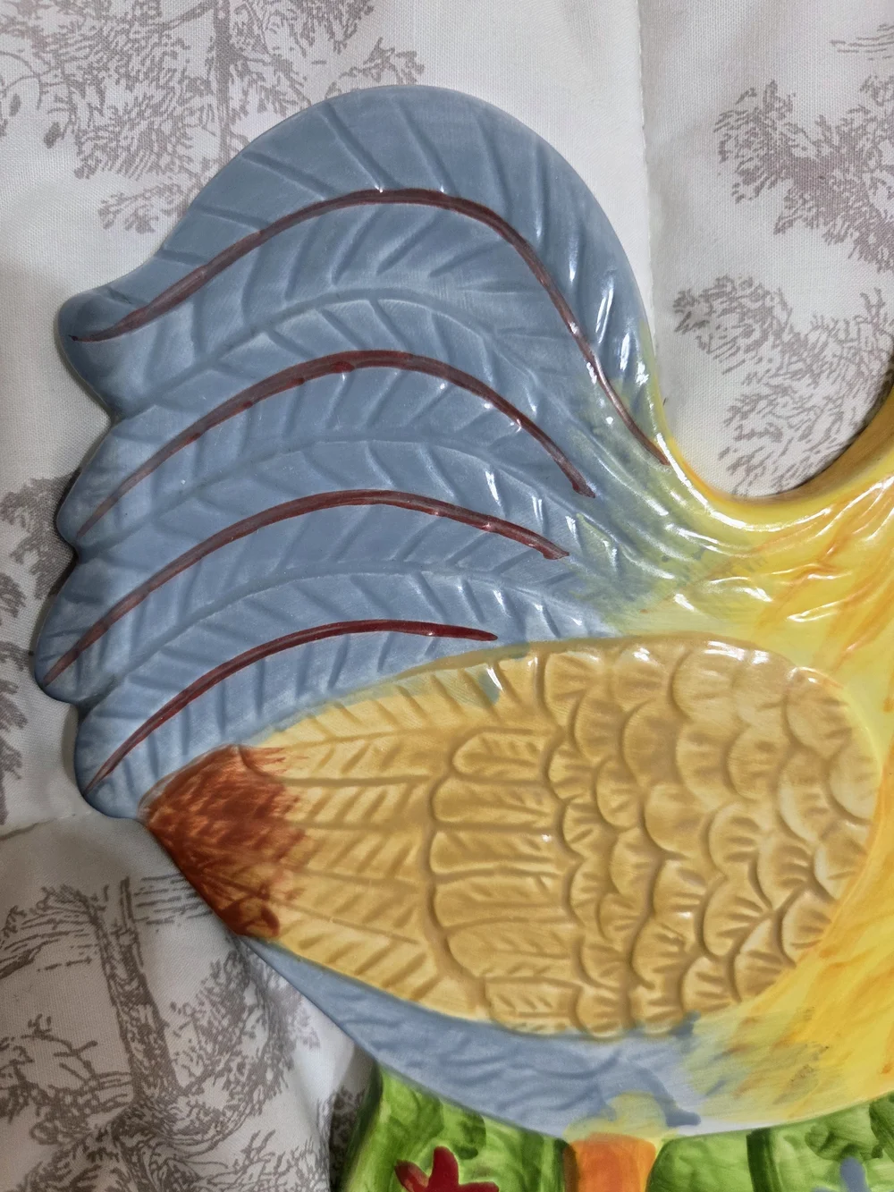 Ceramic Rooster Wall Plaque - Yellow & Blue Decorative Kitchen Accent